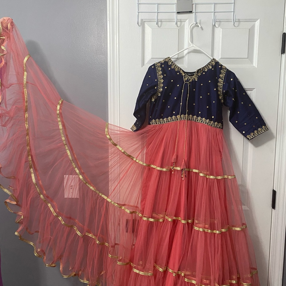 Sana’s Navy and Coral Embellished Gown